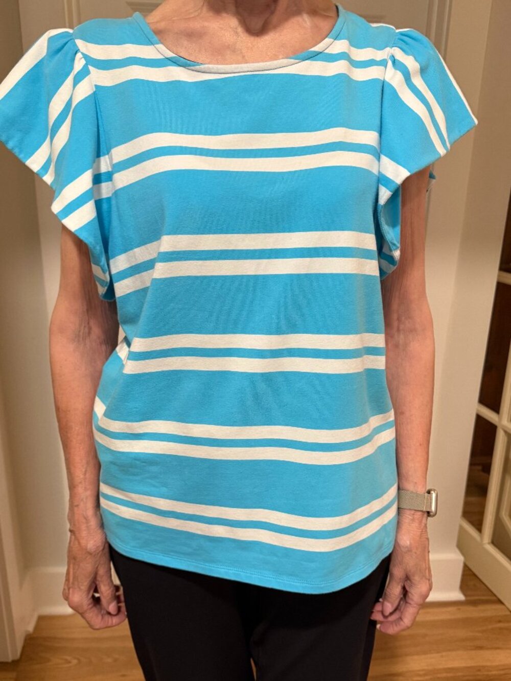 Crown & Ivy™ Women's Ruffle Horizontal Stripe Top Small